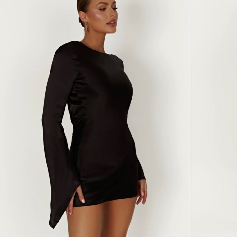 Meshki Black Bell Sleeve Satin Dress